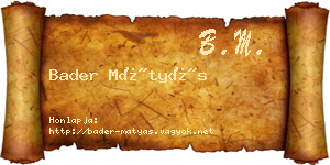 Bader Mátyás névjegykártya