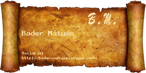 Bader Mátyás névjegykártya